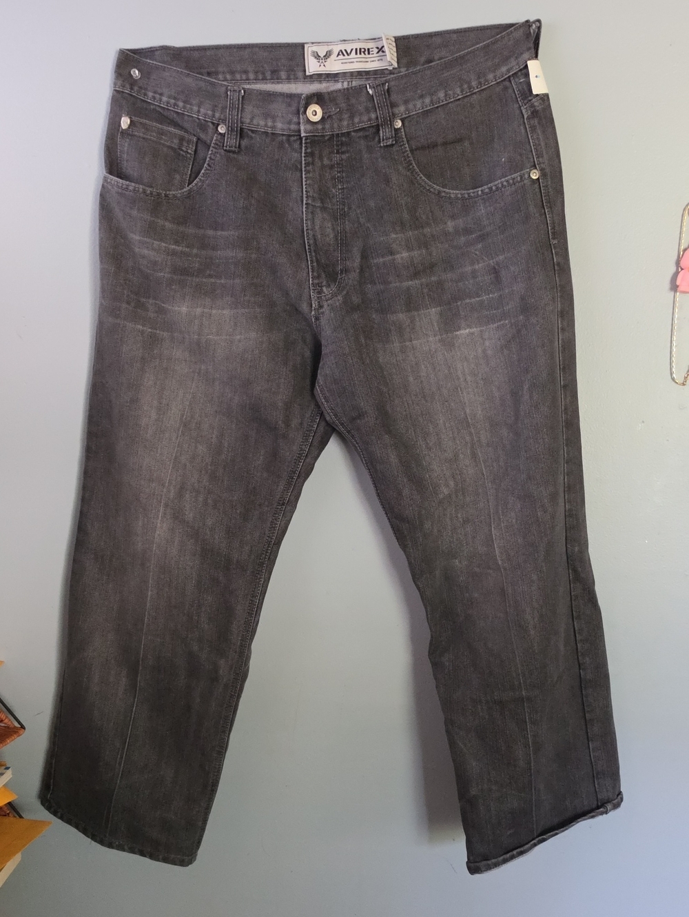 Avirex Men's Charcoal Straight-Leg Jeans
